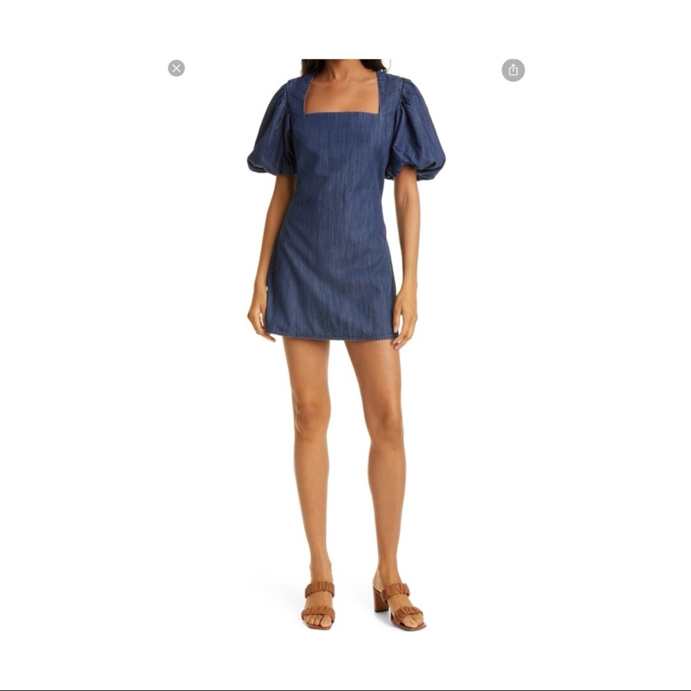 FRAME | Nina Puff Sleeve Denim Minidress